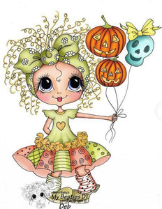 10x8 Halloween Girl with pumpkin balloons clear stamps