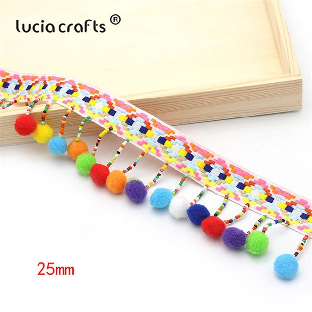 Lucia crafts 1y/lot Tassel Lace Ribbon Pompom Trim Fabric